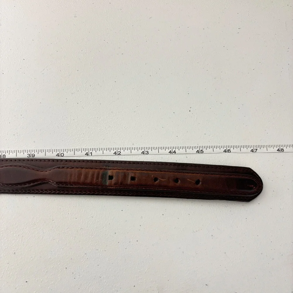 Vtg Brighton Brown Leather Belt Ranger 42 Raised Overlay Brass Western Cowboy